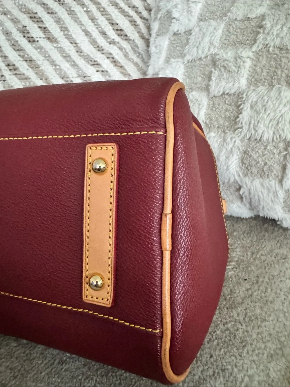 Dooney & Bourke Olivia Wine Leather Satchel with Tan Handles - Picture 8 of 13